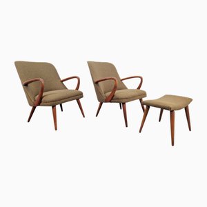 Butacas Mid-Century y otomana de teca, años 60. Juego de 3