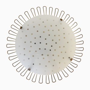 Sunflower Flush Mount Sconce in Glass and Brass by Karl Walther for Kaiser Leuchten, Germany, 1950s