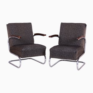 Czech Bauhaus Armchairs in Beech and Chrome attributed to Mücke-Melder, 1930s, Set of 2