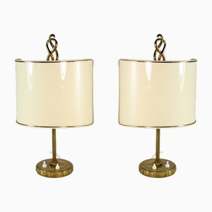 Italian Serpentina Table Lamps in Brass, 1940s, Set of 2