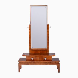 Czech Art Deco Dressing Mirror in Walnut, Nickel and Glass, 1920s