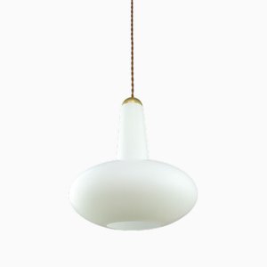 Mid-Century Modern Italian Opaline and Brass Pendant Lamp