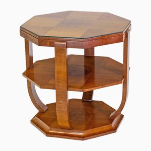 Großer englischer Art Deco Couchtisch aus Nussholz mit geometrischer Tischplatte, 1930er