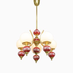 Mid-Century Modern Italian Opaline and Ceramic Chandelier