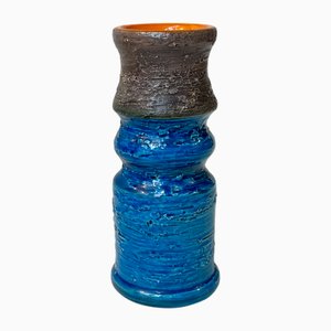 Vaso Rimini in gres blu smaltato di Aldo Londi per Bitossi, Italia, anni '60