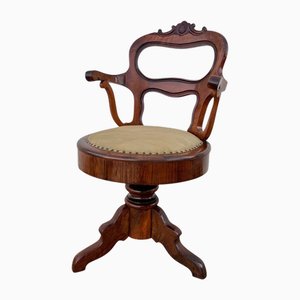 Poltrona elisabettiana antica girevole in legno, fine XIX secolo