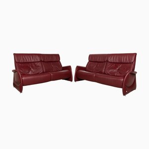 Set of Cumuly Leather Sofa Set in Dark Red from Himolla