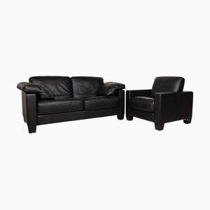 DS-17/Wk 612 Sofa and Armchair in Black Leather by de Sede for Wk Wohnen, Set of 2