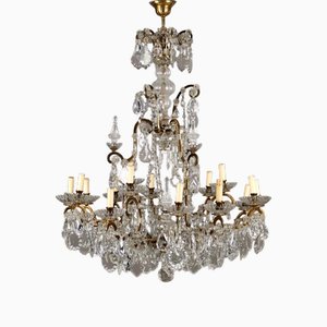 Early 20th Century Chandelier in Brass & Glass, Italy