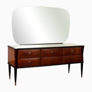 Vintage Dressing Table in Wood & Glass Top with Mirror, Italy, 1960s
