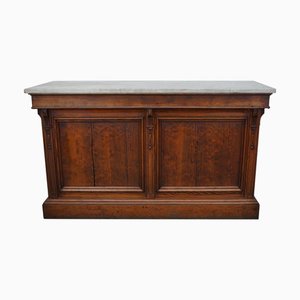 Antike französische Ladentheke aus Pechkiefer & Marmor