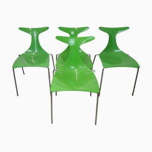 Italian Green Stacking Delfy Chairs by Gino Carollo for Ciacci Kreaty, 1980s, Set of 4