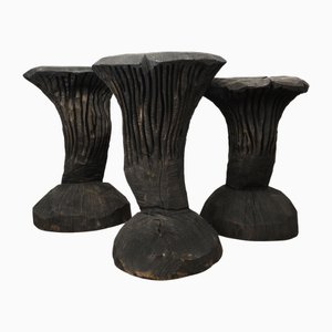 Sculptural Side Tables in Burnt Wood, 1980s, Set of 3