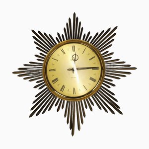 Brass Sunburst Wall Clock from Junghans, 1960s