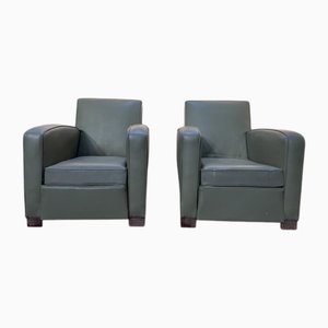 Set of Green Leatherette Club Chairs, 1940