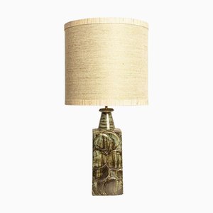 Tischlampe aus Keramik mit maßgefertigtem Lampenschirm aus Seide von René Houben, Dänemark, 1970er