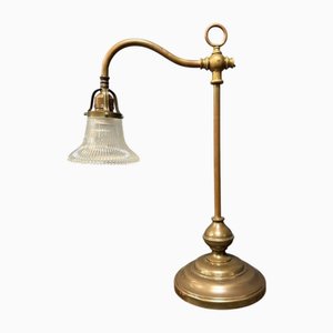 Standing Brass Piano Lamp with Holophane Glass Shade
