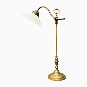 Lampe de Bureau Ajustable en Laiton avec Abat-Jour en Verre Opalin
