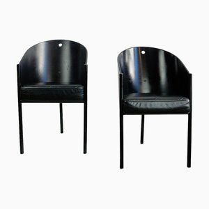 Sedie Costes in pelle nera di Philippe Starck per Driade, anni '80