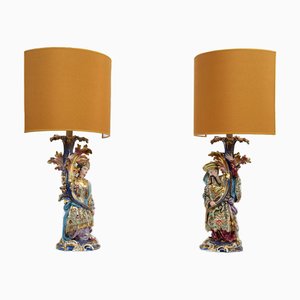Antike Lampen aus Polychromem Porzellan im Stil von Jacob Petit, Frankreich, 19. Jh., 2er Set