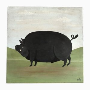 Matt Rix, Cinghiale al pascolo, Dipinto ad olio, Incorniciato