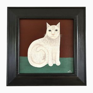 Matt Rix, Gatto bianco, Dipinto ad olio, Incorniciato