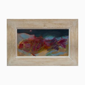 Sula Repani, pez abstracto de colores, óleo sobre madera, 2022, enmarcado