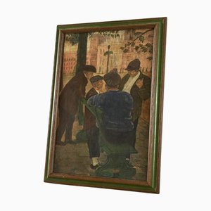 G. Van Rampelberg, Weightful Discussion, Oil on Panel, Belgium, 1920s, Framed