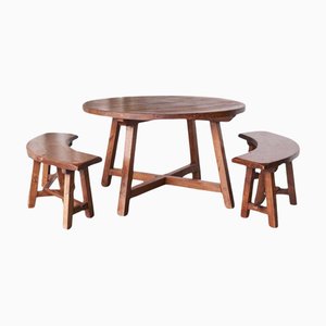 Scandinavian Cabinetmaker Table and Benches in Pine, 1940s, Set of 3
