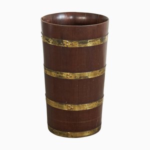Mid-Century Umbrella Stand in Wood and Patinated Brass, 1940s
