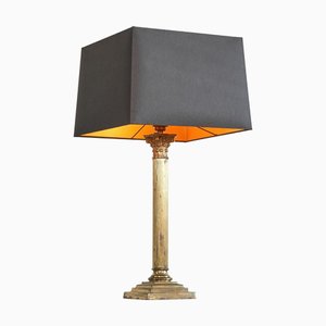 Lampe de Bureau Colonne Néoclassique en Laiton Patiné, 1920s