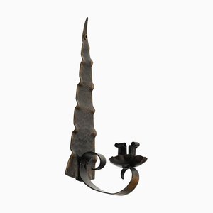 Art Deco Candle Sconce in Hand-Hammered Copper, 1920s