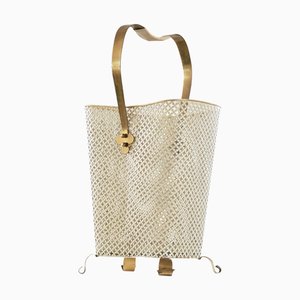 Mid-Century Umbrella Stand in Patinated Brass and Perforated Metal, 1950s