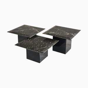 Satztische aus schwarzem Marmor & schwarzem Lack, 1970er, 3er Set