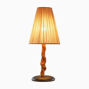 Tree Trunk Table Lamp in Acacia, Oak and Linen, 1950s