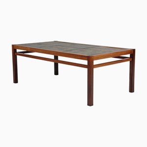 Table Basse Vintage en Palissandre et Carreaux de Grès par Tue Poulsen, Danemark, 1970s