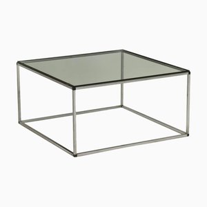 Table Basse Vintage en Métal Chromé et Verre, 1980s