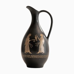 Bucchero Ceramic Pitcher with Gold Decoration by Sebastiani Gubbio, Italy, 1960s