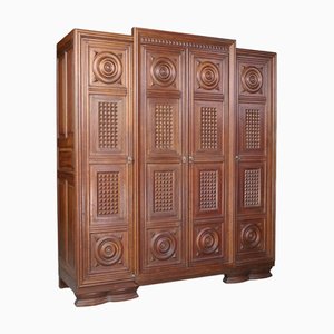 Large Art Deco Oak Four-Door Wardrobe attributed to Charles Dudouyt for Fredericia, France, 1930s