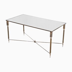 Coffee Table in Patinated Brass and Mirror Glass attributed to Maison Charles, 1960s