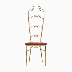 High Back Chiavari Chair in Brass and Embroidery, 1960s