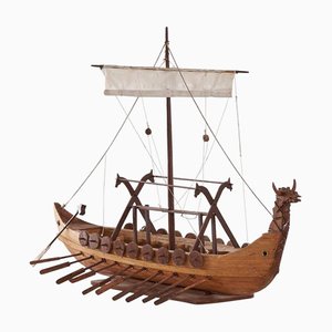 Navire Viking Mid-Century Folk Art en Bois, 1960s