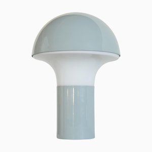Mid-Century Mushroom Table Lamp in Light Blue Metal and Opaline Glass, 1960s