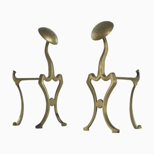 Art Nouveau Andirons in Patinated Brass, 1960s, Set of 2