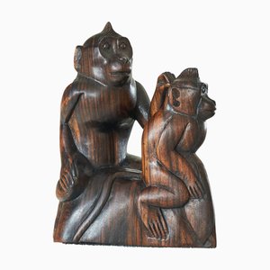 Art Deco Monkeys Sculpture in Wood, 1920s