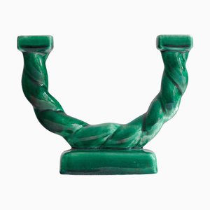 Green Candleholder from Longchamp, France, 1950s