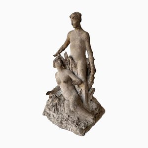 20th Century Workshop Plaster Cast Representing Couple by Ch. Filleul