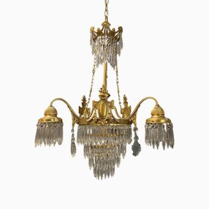 Lustre Vintage en Laiton et Cristal, France