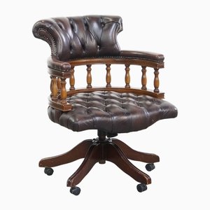 Chesterfield Office Chair on Wheels, Swivel and Tiltable in Dark Brown Color