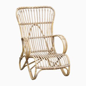 Dutch Rattan Armchair with High Back, 1950s